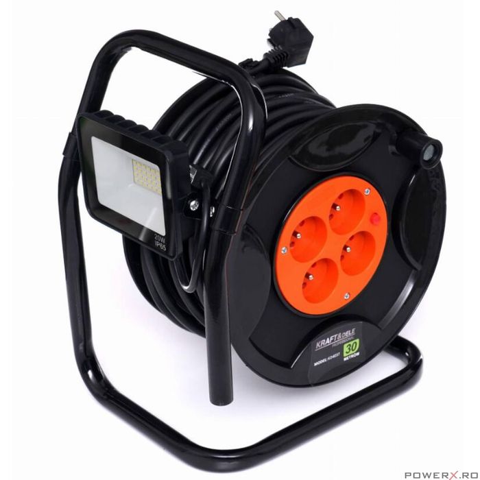 Rola de curent 30 m, cu lampa cu Led atasata, prelungitor cu tambur,