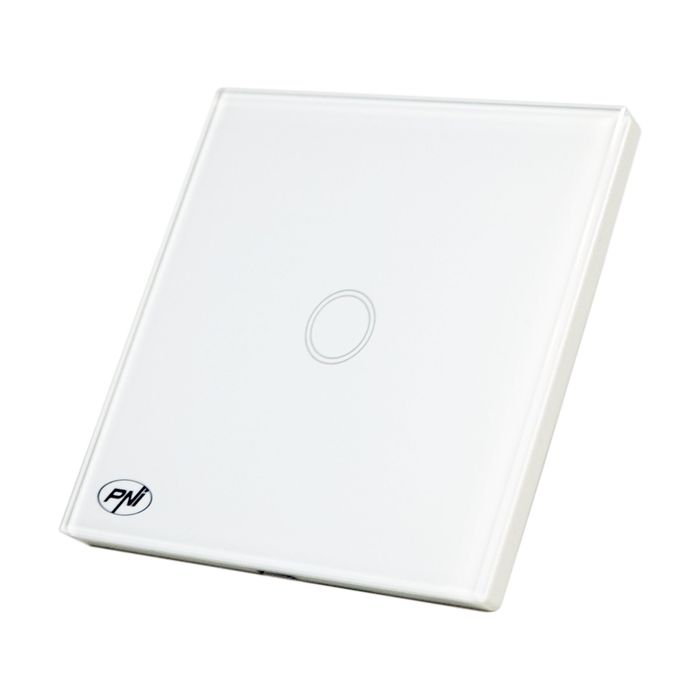 Intrerupator simplu cu touch PNI SH101 din sticla, alb cu LED