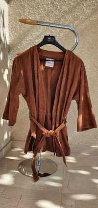 Geacă haina tip kimono Mango, piele naturală pentru femei S