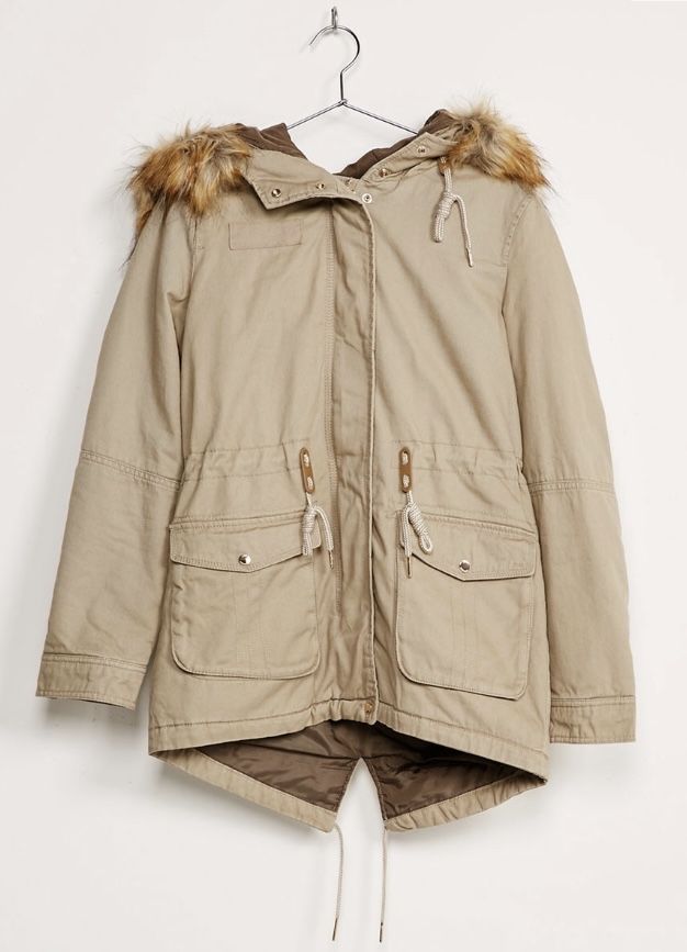 Parka cu gluga Bershka BSK, marimea XS, culoare crem