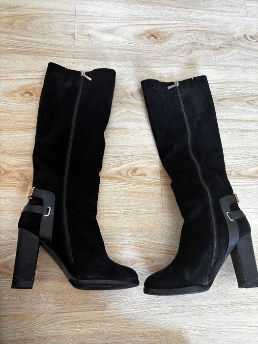 Сапоги черный замш женские 39 размер теплые с мехом