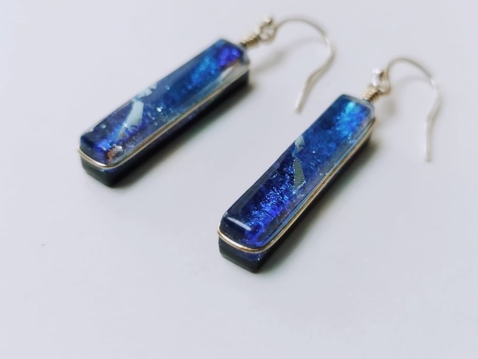 Cercei artizanali din sticla dichroica, Alaska, argint 925
