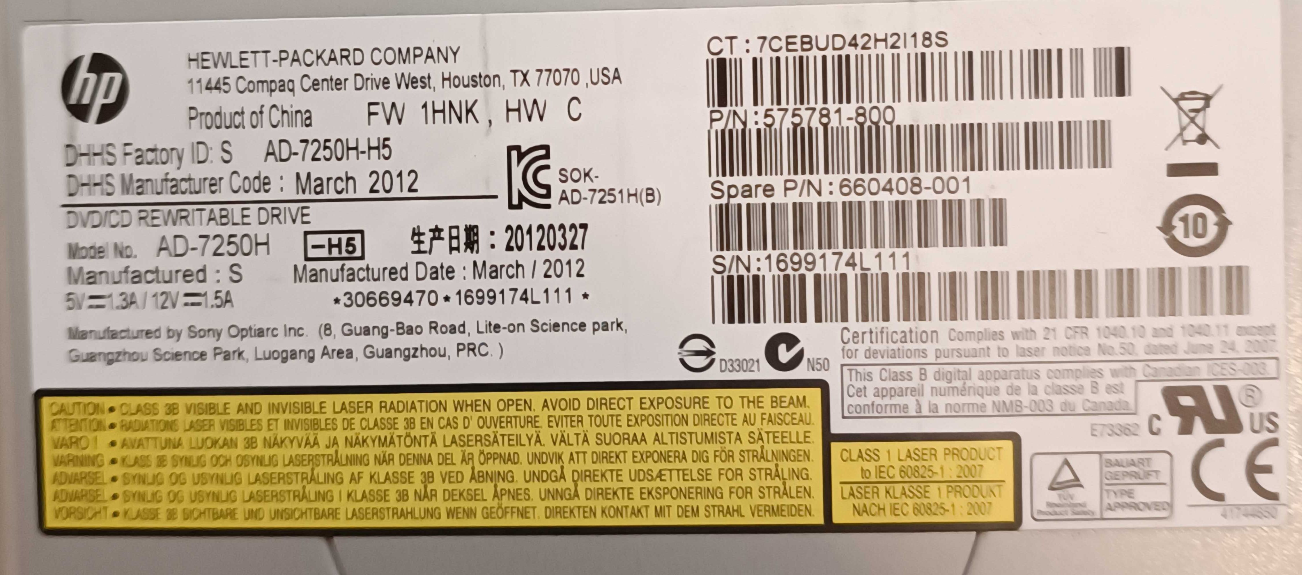 DVD/CD drive RW Hewlett-Packard