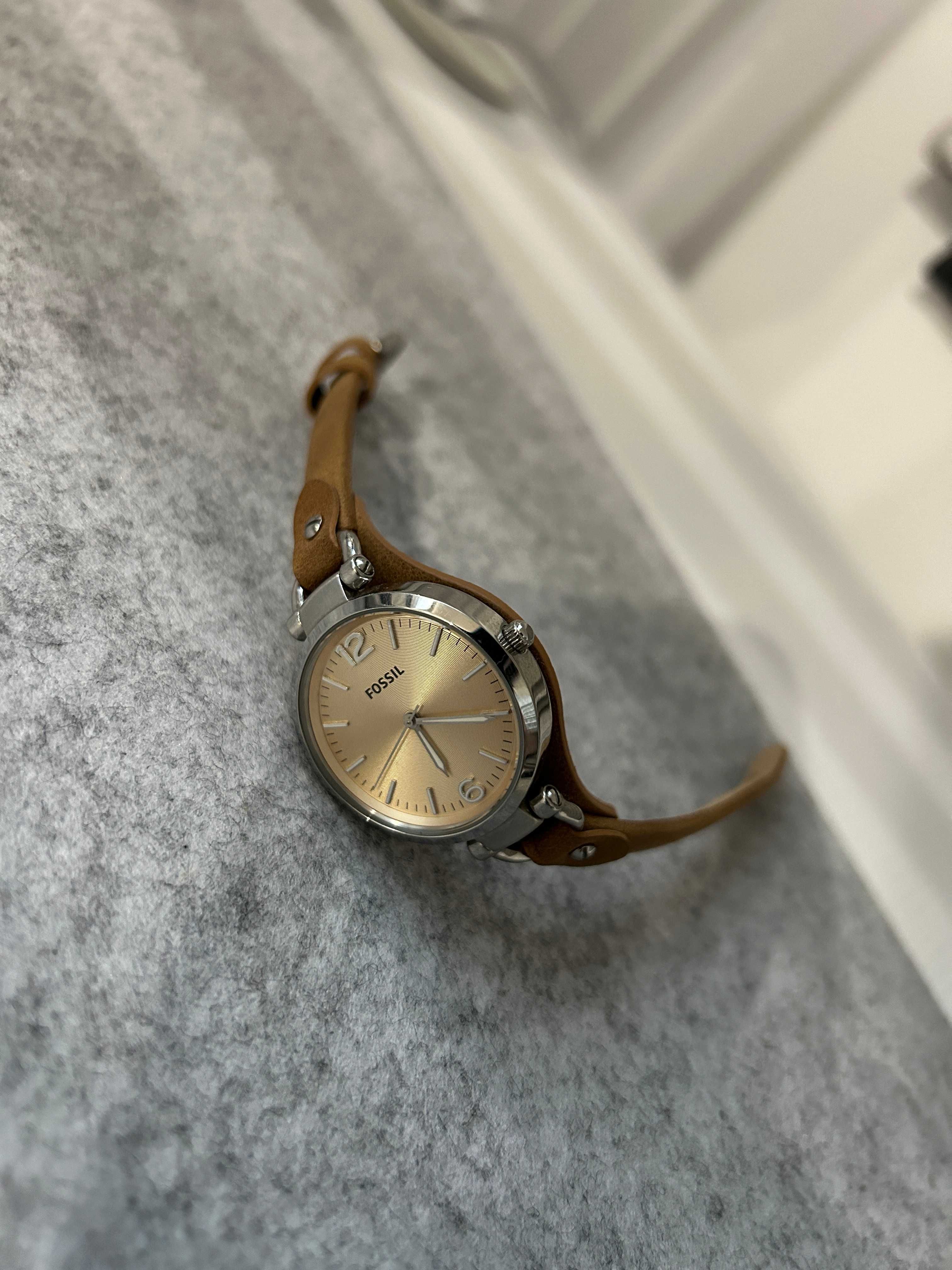Ceas original Fossil Georgia ES2830, cadran crem, curea piele bej/maro