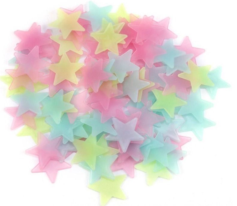 3D Звезди за стена и таван Фосфорни различни цветове 100 броя
