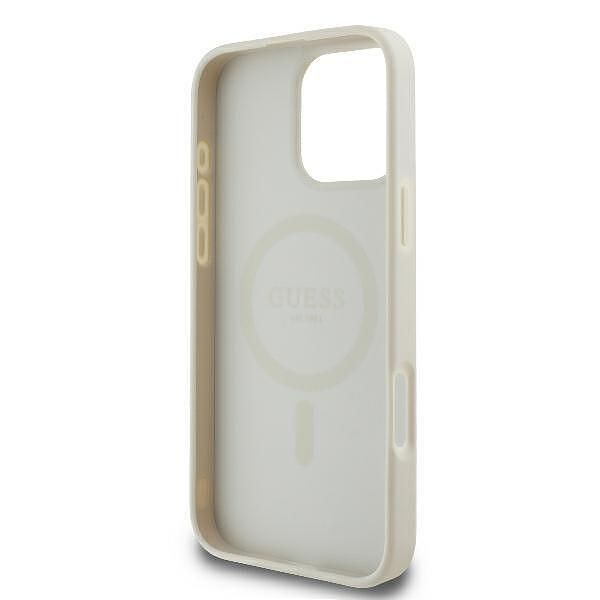 Guess peony script magsafe кейс за iphone 16 pro – бял