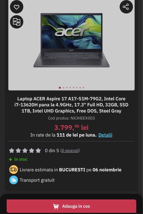 Laptop 2025 Acer Aspire 17 • NOU • Sigilat • i7
