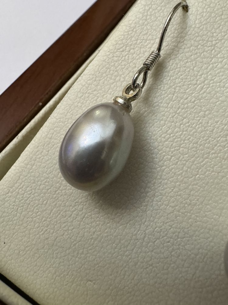 Cercei argint 925, cu perle naturale gri. Vintage.