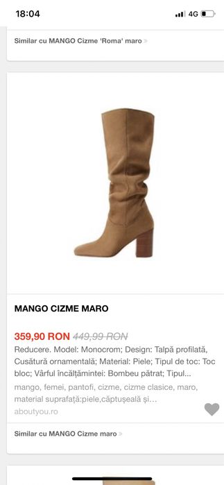Cizme inalte Mango piele naturala (37,38)