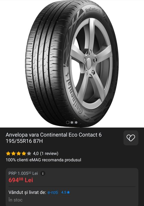 Set 4 anvelope de vară Continental EcoContact 6 – 195/55 R16 87H