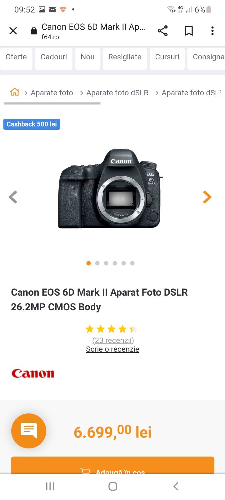 Vând Bady Canon 6D Mark II are folie pe display se vede din imagine cu