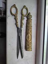 Антикварна ножица с бронзова дръжка и кания