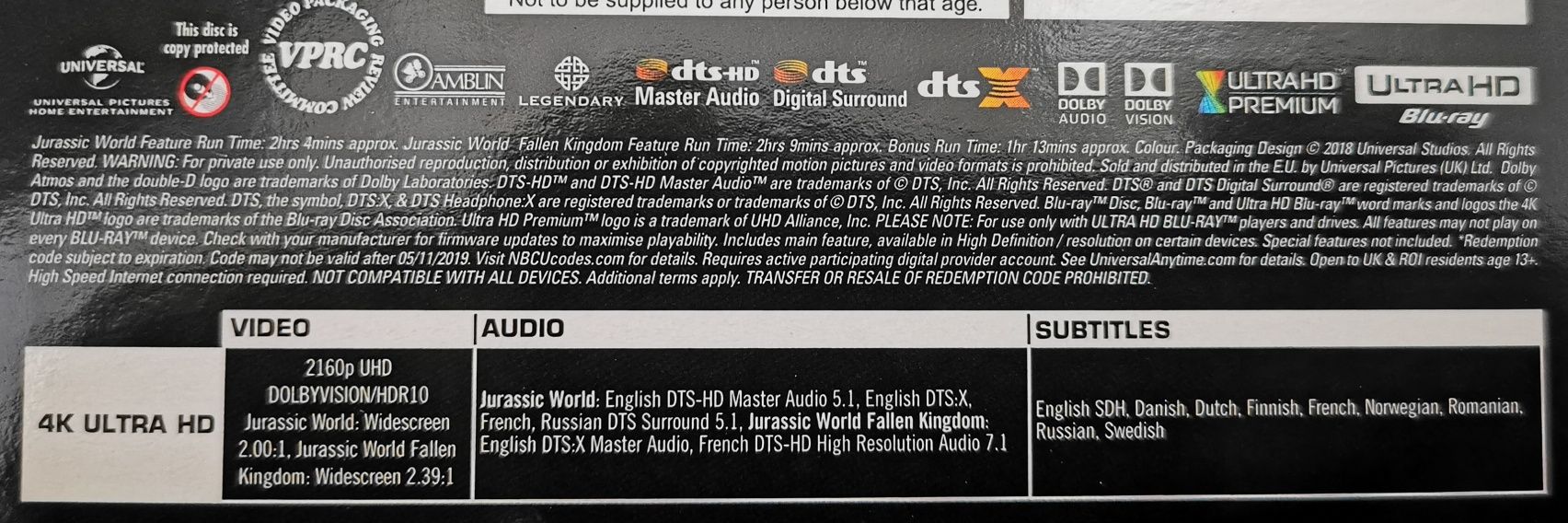 Filme Blu-ray 4K UHD cu ro (Jurassic World 1 și 2) - sigilat