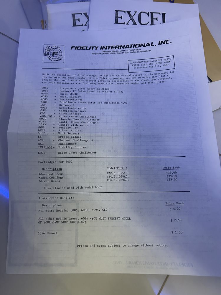 Sah electronic Fidelity Excel 68000 USA 1987 vintage