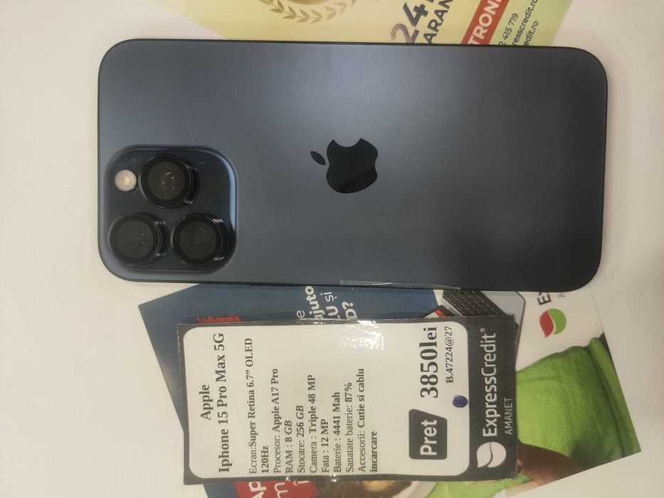 Iphone 15 Pro Max 256Gb 87% Bateria (AG27 Gara2 b47224) Garantie 2 ani