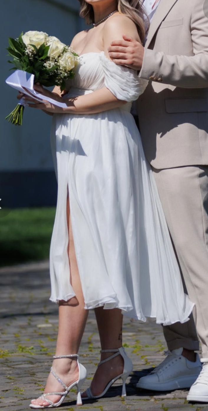 Rochie midi alba din matase naturala