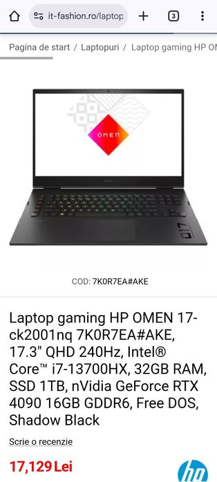 Laptop Gaming HP OMEN 17 ck2001 nq cu GARANTIE EMAG 2027