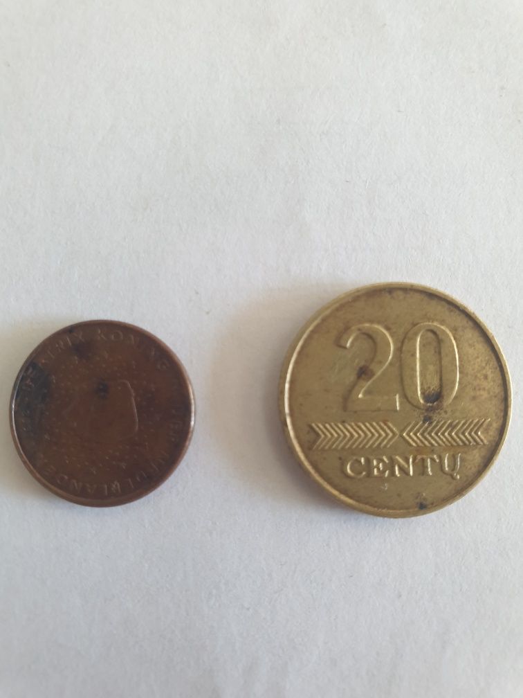 Monedă 20 cenți Lituania & 1 euro cent Olanda