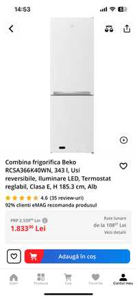 Combina frigorifica Beko RCSA366K40WN, 343 l,