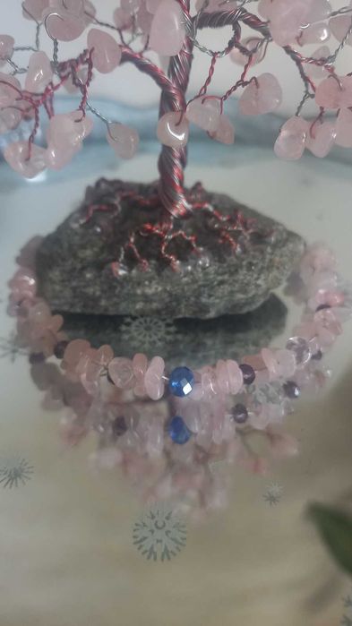 Bratara din Cristale semipretioase de Cuart roz, lucrata manual