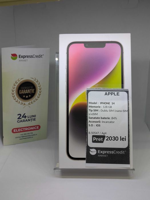 Iphone 14 128gb (AG4 Dacia / B.50547) Garanție 2 ani