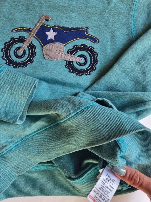 Блуза с лека вата Next, синьо-зелен цвят, с мотор, размер 116 см., 5-6
