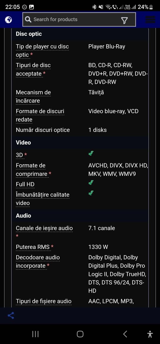 Sistem audio Home Cinema Samsung 7.1 1330W, 3D, Lămpi high vacuum tube