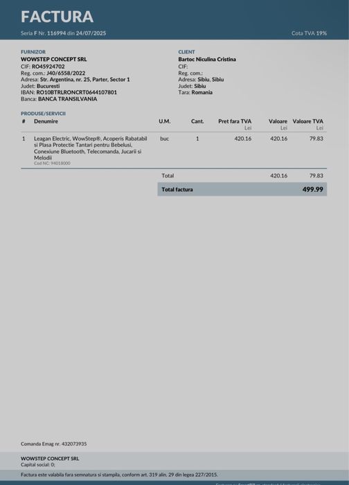 Vand leagan electirc folosit doar 3 luni