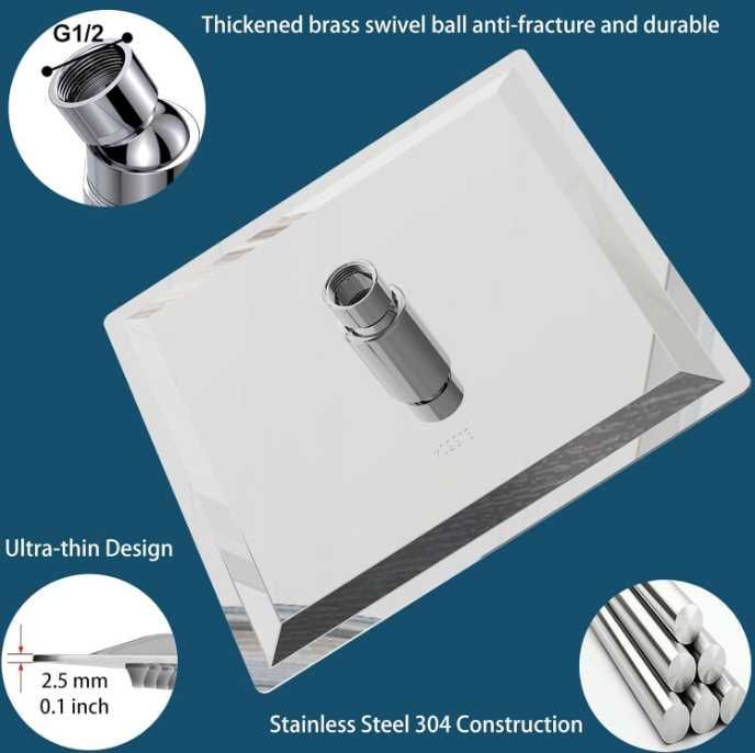 Cap duș pătrat Katezon 30 cm, inox lucios, montaj tavan