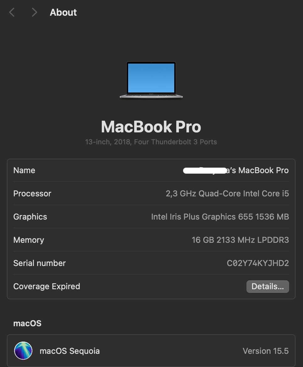 MacBook Pro 13" 2018 16GB RAM