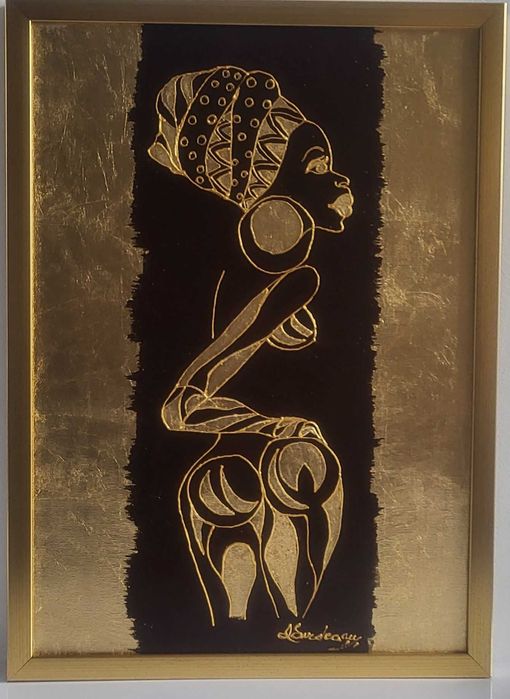 TABLOU nou foita aur, modern , NEGRESA-FATA AFRICANA,pictor roman