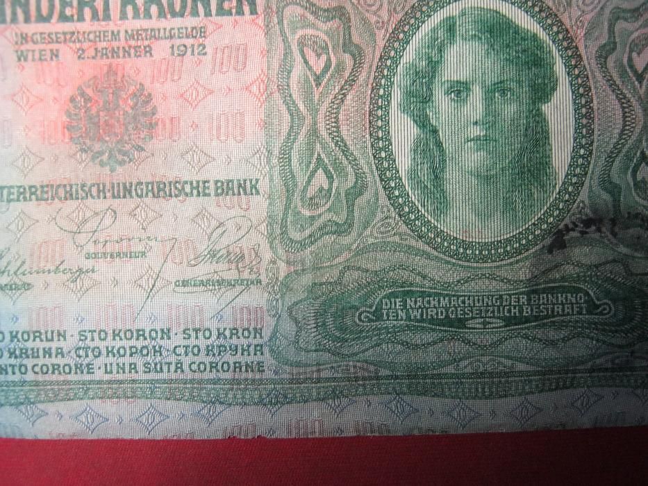 100 Korona,UNC,prima bancnota romaneasca adoptata in Transilvania,1912