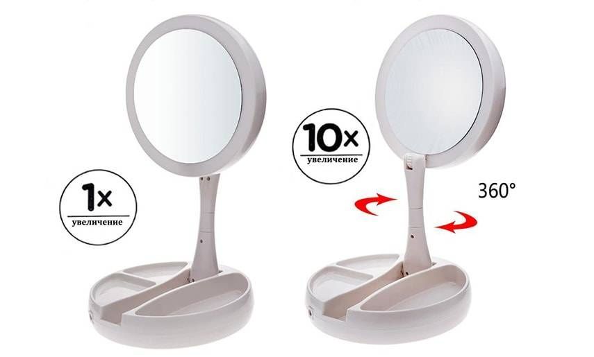 Зеркало со светодиодной подсветкой перезаряжаемая USB Fold Away Mirror