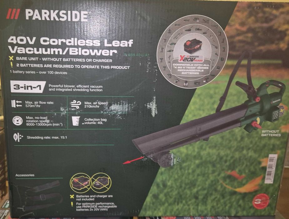 Parkside акумулаторен листосъбирач 2х20V НОВ, ГАРАНЦИЯ