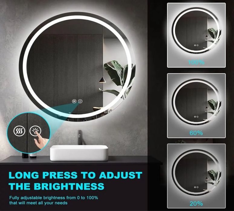 Oglinda inteligenta LED baie rotunda 70 cm