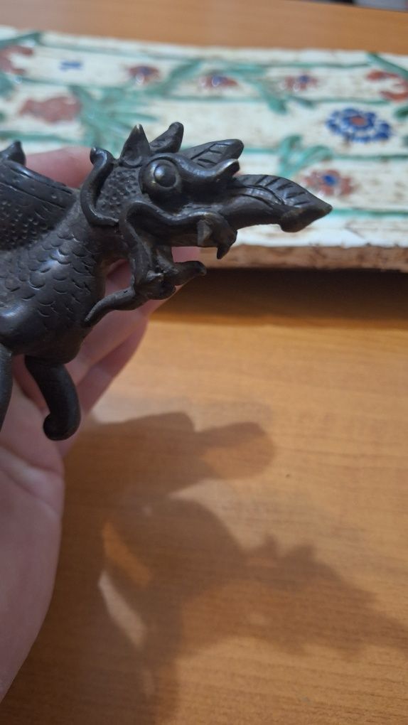 Colectie Vintage Asia-Pipa veche din Bronz,Dragon-piesa originala