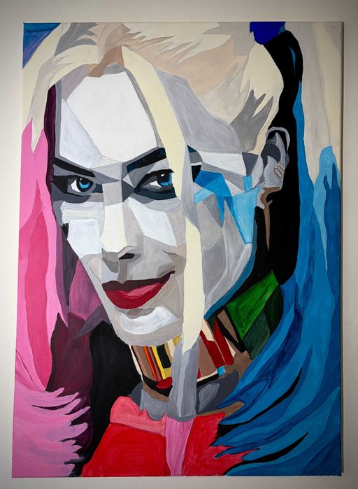 Tablou Harley Quinn unicat, acrilice pe panza 50x70
