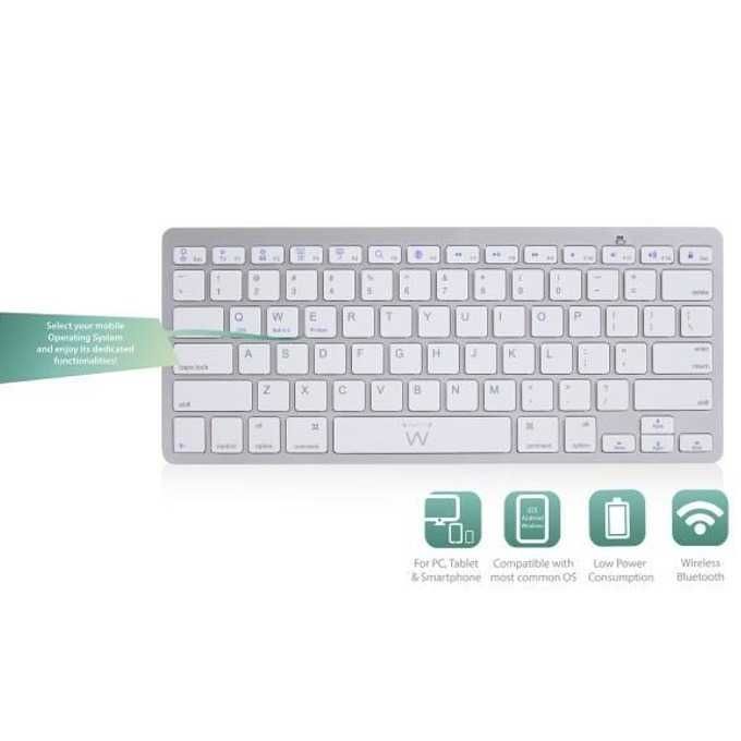 Bluetooth клавиатура Ewent EW3163, за компютри/таблети/смартфони, Бял