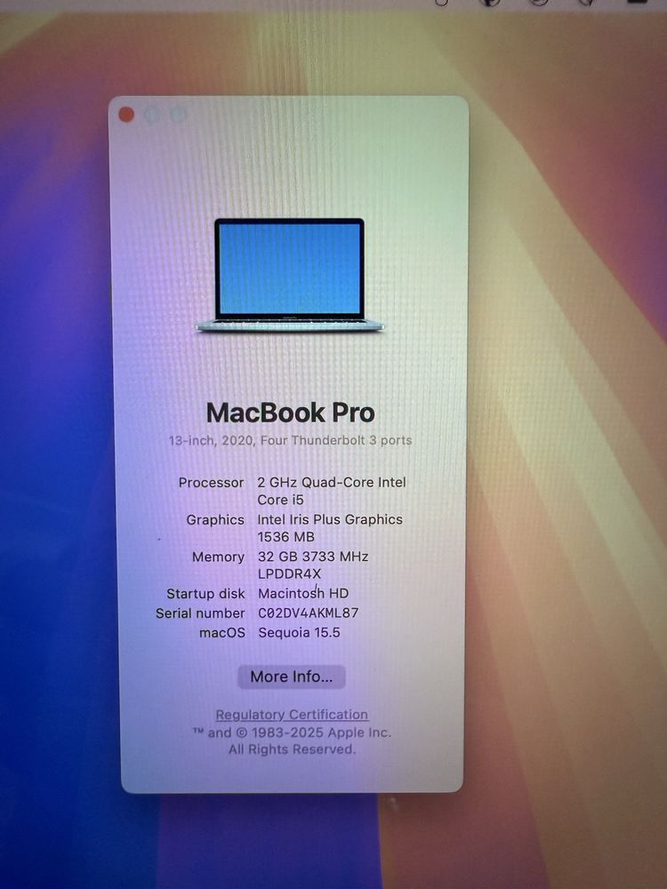 Macbook pro core i 5 2020 yil