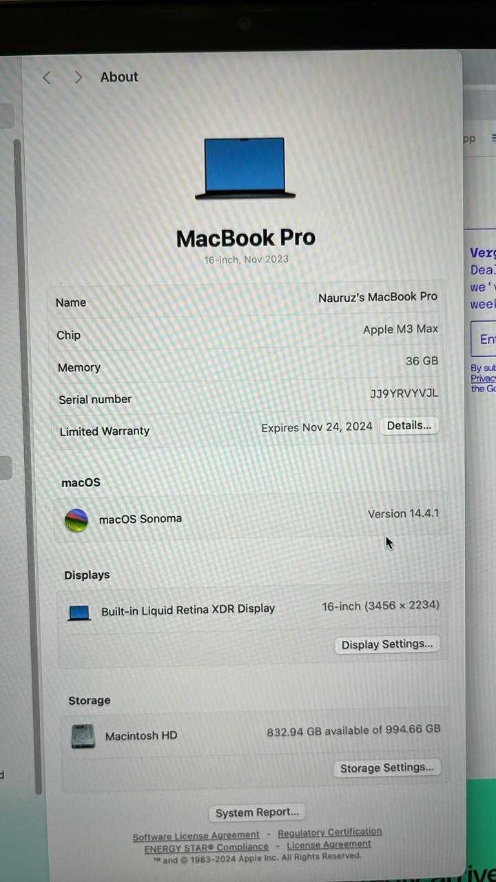 Macbook Pro Max M3 16'
