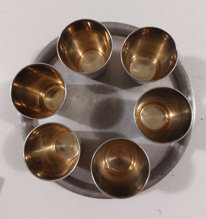 Стопки мельхиор с позолотой. Рюмочки мельхиоровые