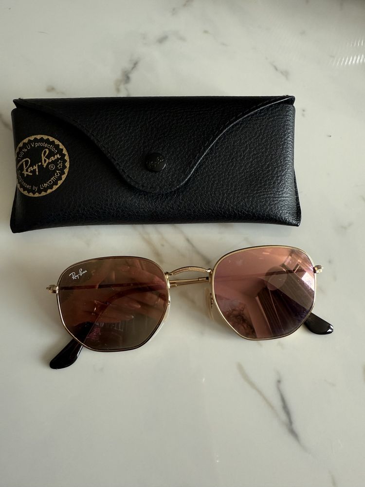 Очила Rayban Hexagonal розови златна рамка