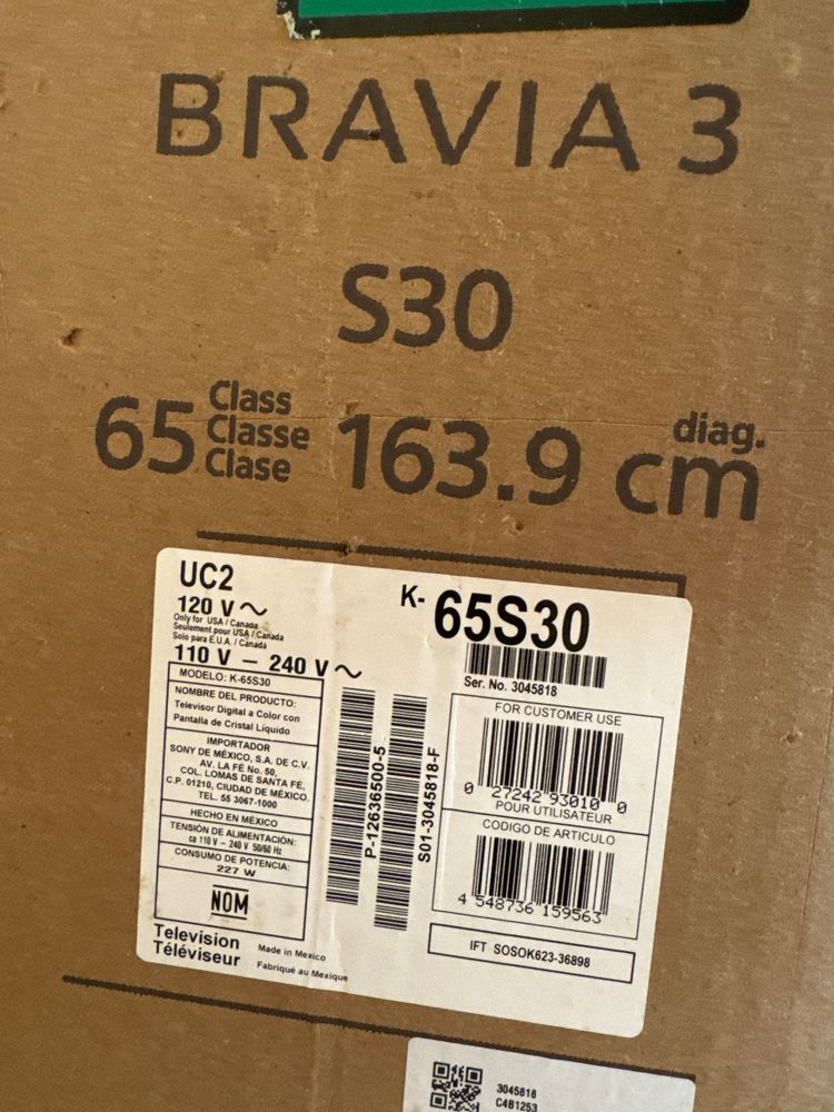 Sony 65’ диагональ TV