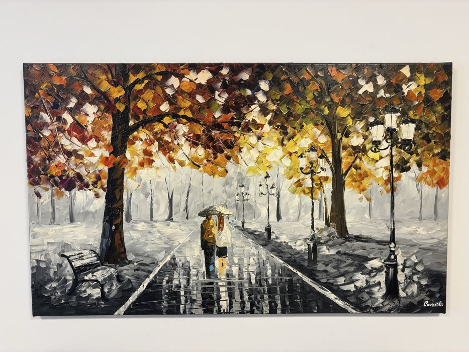 Tablou pictat manual ulei pe panza in, cutit 3D