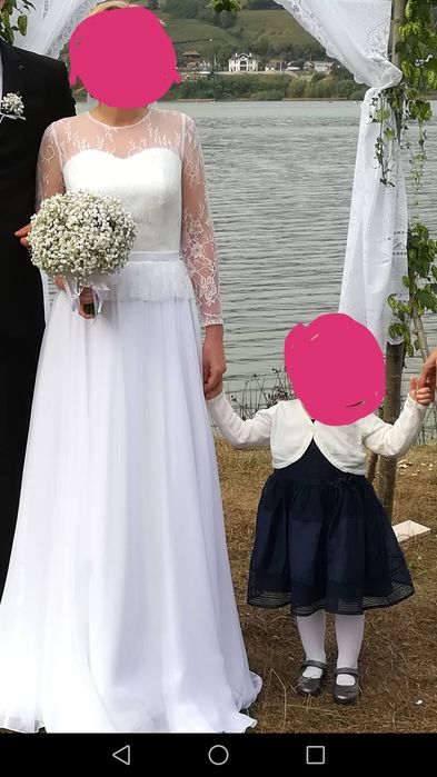 Rochie mireasa vintage/boho  din matase cu maneca lunga