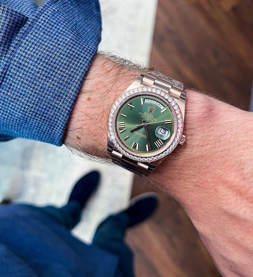 Rolex Day-Date Rosé Gold Green Dial Swiss