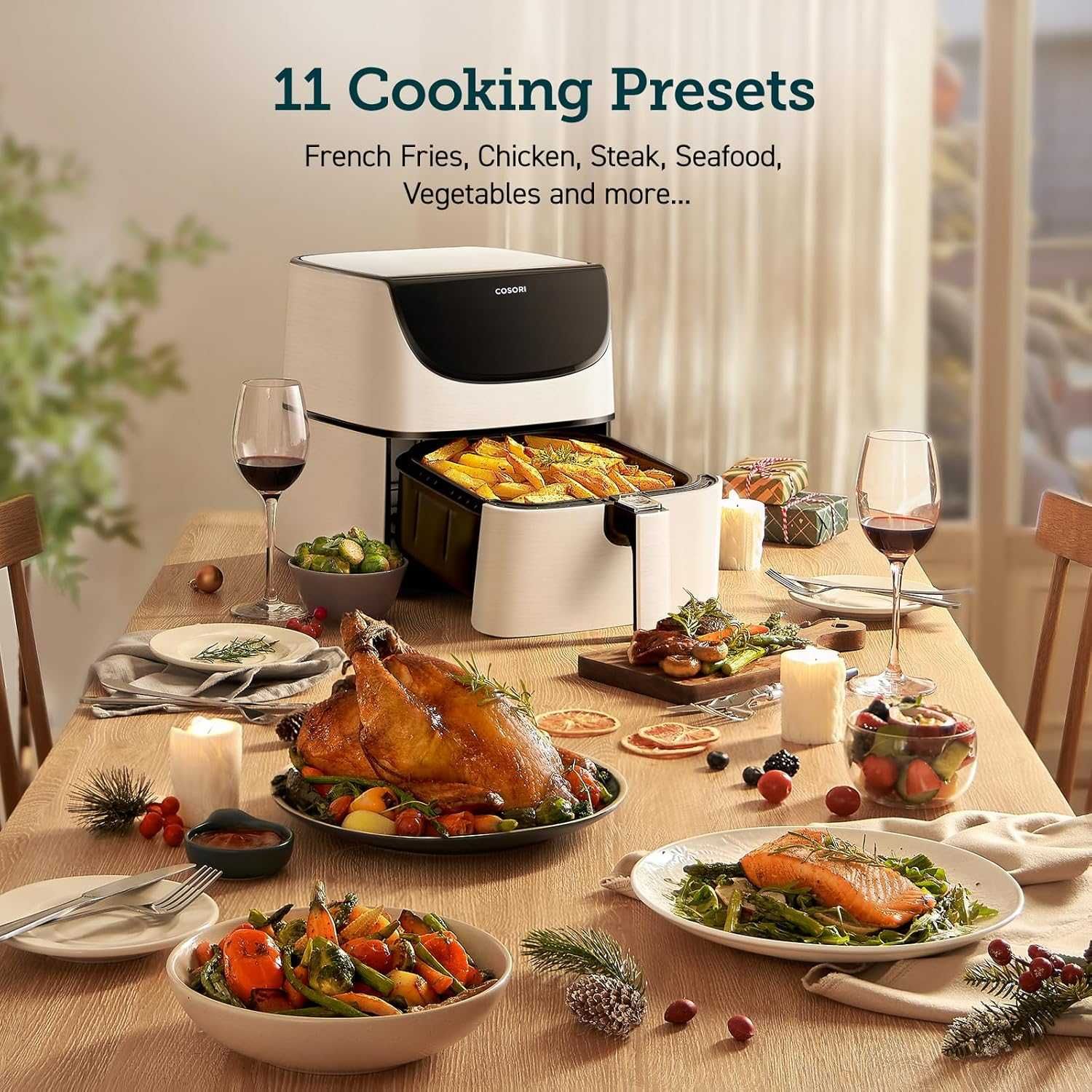 Фритюрник с горещ въздух Cosori Premium Smart Air Fryer, 5.5L Бял