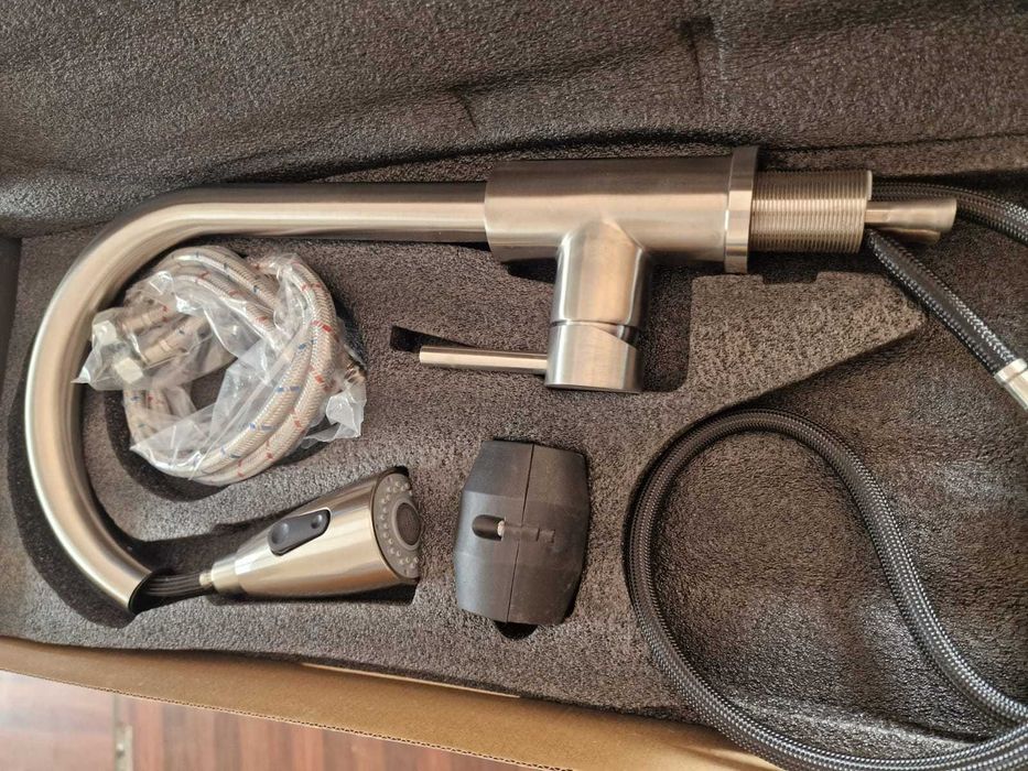 Baterie inox bucatarie cap flexibil auriu negru gri