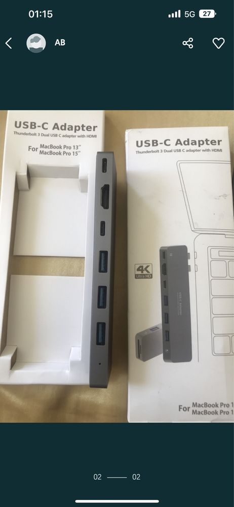 USB-C Adapter Tunderbolt 3 Dual USB + Type-C  Smart Reader