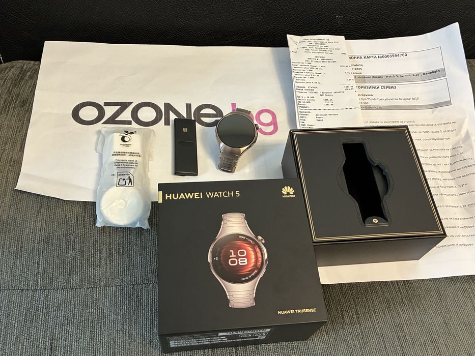 КАТО НОВ 42mm Huawei Watch 5 OZONE Гаранция 2027 Gold Titanium